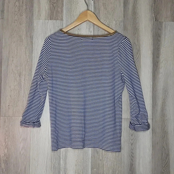Lauren Ralph Lauren Blue White‎ Stripe Roll Tab Sleeve Casual Womens Size Large - Picture 2 of 10